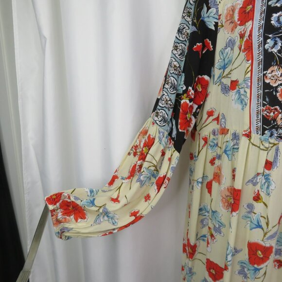 Patrons of Peace Peasant Dress Size L Floral  Boho Flowy Flounce Hem Red Black - Picture 4 of 14
